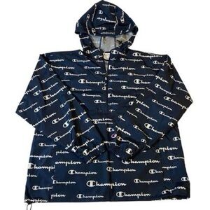 Champion 1/4 Zip Windbreaker Pullover All Over Print Men’s Large Navy Blue EUC